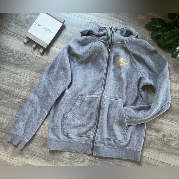 Rare! Nike rally jogger (xs) & zip hoodie (s) set Heathered grey & metallic gold - Picture 4 of 16